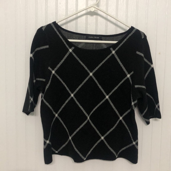 IvankaTrump Trellis Design SWEATER Black&White Elbow Slv - Picture 1 of 5